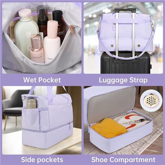 Gym Bag for Women Sports Travel Duffel w/ USB Charging Port Weekender Overnight - Picture 4 of 7